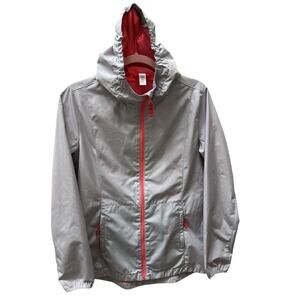 Athleta girl Lightweight Raincoat, XL/14, Grey‎ With Coral Accent